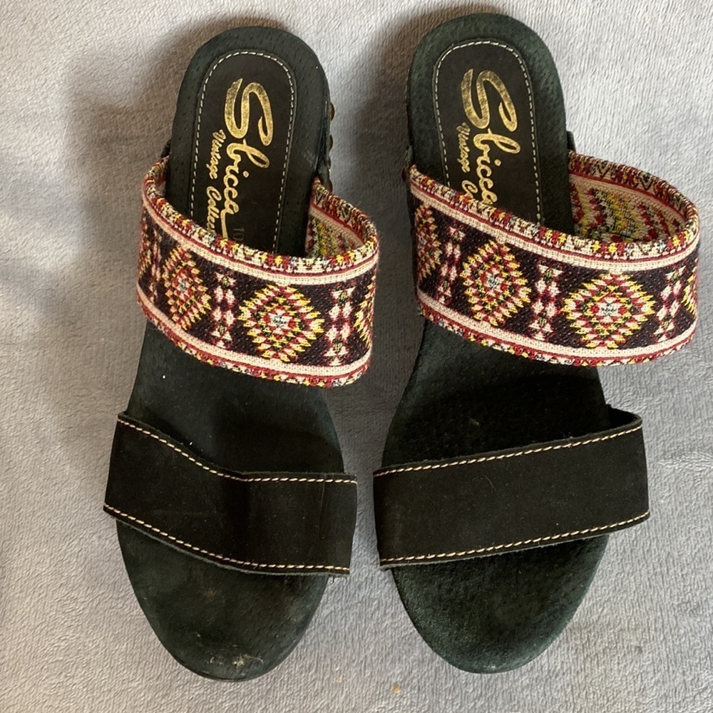 Sbicca Vintage Collection Black Suede Wood Platform Clogs Size 41 (10.5) Studded